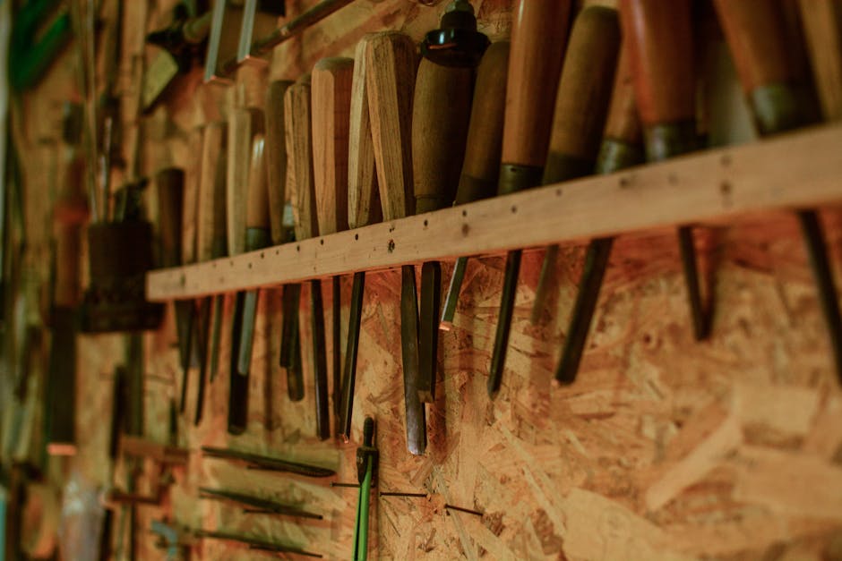 Close up of woodworking tools creating bespoke furniture